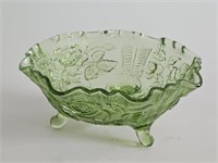 VTG IMPERIAL GREEN GLASS CANDY DISH WITH RUFFLED