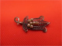 Vintage Filigree Seed Pearl 1.75" Brooch