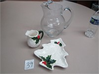 1950'S LEFTON CHRISTMAS CANDY DISH, CREAMER, TEA