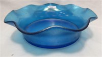 US Glass 11 1/2" celeste blue low ruffled bowl.