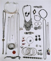 Vtg Silver Tone & Black Costume Jewelry Finds