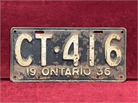 1936 Ontario License Plate