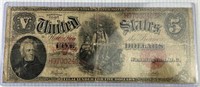 1907 Us Five Dollar Red Seal Woodchopper Note