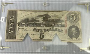 Oct 1863 Five Dollar Confederate Currency Note
