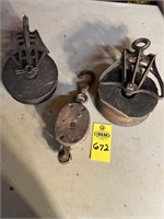 3 Large Antique Pulleys