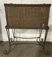 (A) Wicker Basket Cooler on Wrought Iron Stand