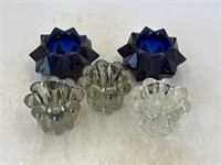 -2 vintage cobalt blue glass  starburst votives,