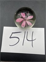 Glass Pink Flower Paperweight