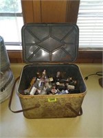 Vintage picnic basket with contents