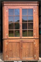 Walnut corner cupboard, crown mold