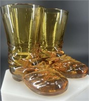 2 McM Amber Glass Boot Shot Glasses