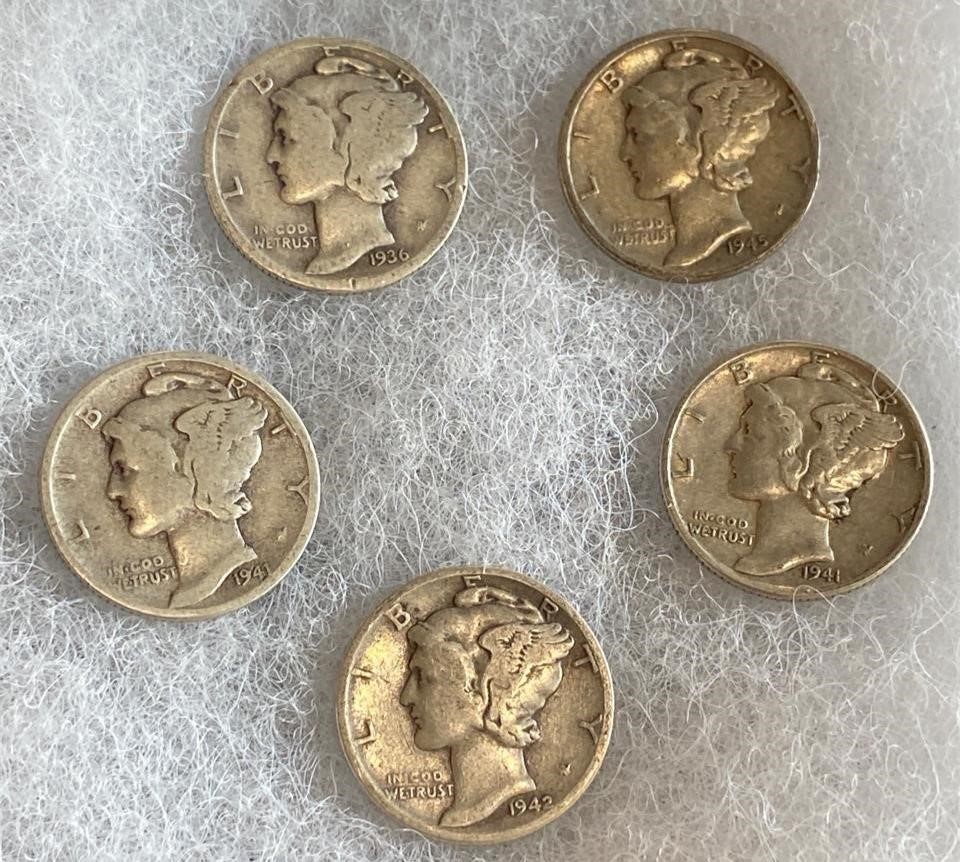 5 Mercury Dimes