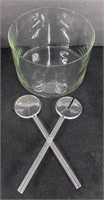 Clear Glass Salad Dish/Vase w/MCM Salad Servers