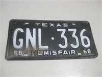 Vtg 1968 Texas Hemisfair License Plate