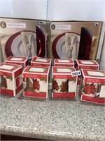 NIB Holiday mugs and used red chargers  6 per box