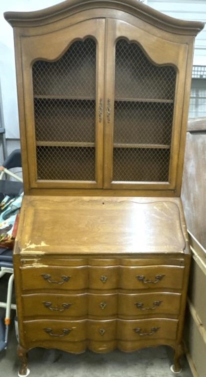 Vintage Wood Secretary Desk With Hutch