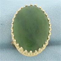 Crown Set Jade Statement Ring in 14k Yellow Gold
