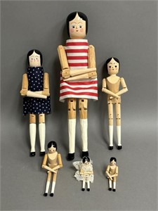Collection of Handcarved Wood Peg Dolls