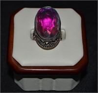 .925 Silver Large Stone Cocktail Ring sz 6.5