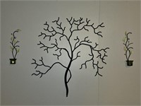 Metal Wall Art Silhouette Tree & Candle Sconces