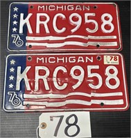 Pair of 1976 Michigan License Plates