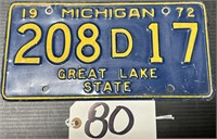 1972 Michigan Dealer Great Lakes License Plate