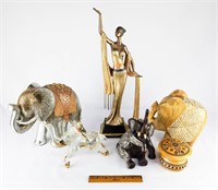 (4) Elephant Figures Majestic Woman & Trinket Box