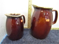 2-- HULL BROWN DRIP POTTERY PITCHERS