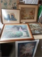 6 pieces of art lot Framed Child with pets, Woman