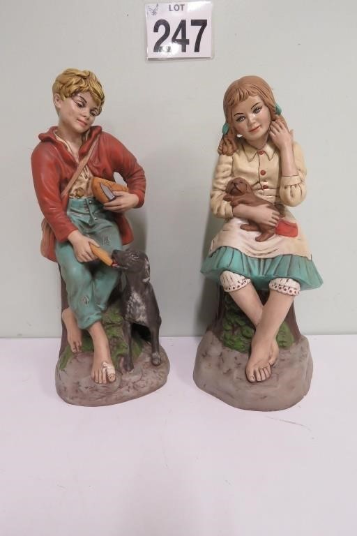 17" Boy & Girl Ceramic Statues Holland Mold