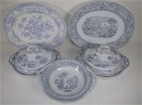 Five antique blue & white transfer wares