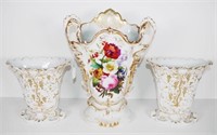 Three French style ceramic mantle vases