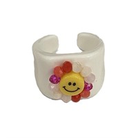 Resin And Acrylic Smiley Flower Ring Size 9