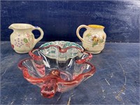HOLLAND GOUDA POTTERY AND GLASS 4 PIECE LIT