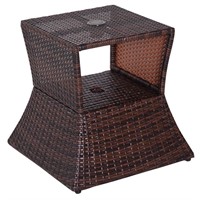 PE Rattan Outdoor Patio Side Table with Weather-Re