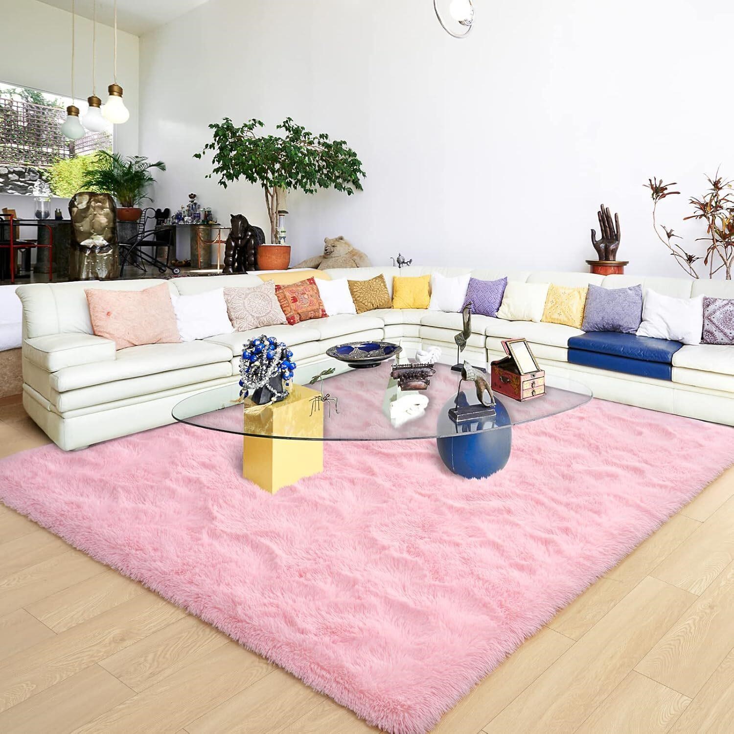 Ultra Soft Pink Rugs for Bedroom 7x10 Feet