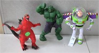 Hulk Buzzlight Year & Godzilia Action Figures 12"T