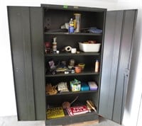 2 door metal cabinet and contents
