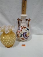 Case Glass Fenton Vase & Handpainted Vase