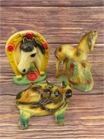 Lot of (3) Horse Chalk Figurines