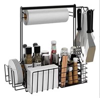 Bbq And Grill Caddy With Paper Towel Holder, Iron