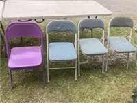 5 folding chairs, 4 match, little dirty