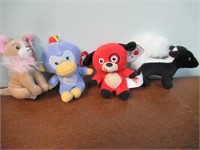 TY Mini Lot of 4 Beanie Animals,Dog,Skunk,Monkey,