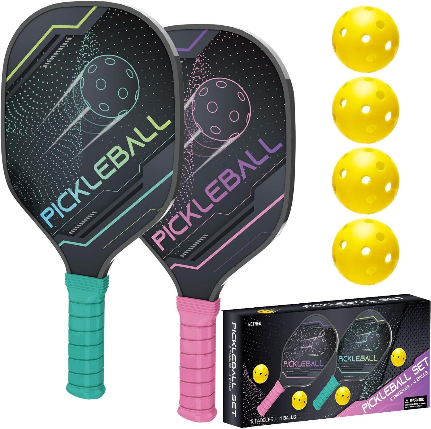 Pickleball Paddles Set of 2 with Balls