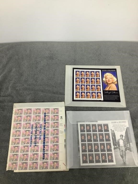 3 Sheets of Stamps - Marilyn Monroe, Elvis Presley