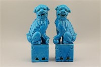 Pr Chinese Turquoise Pottery Foo Dogs