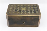 Antique Inlaid Wood Box Brass