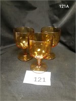 3 Amber Colored Glass Goblets