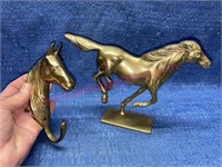 Brass running mustang figurine & horse hook