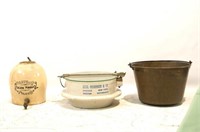 Water Crock, Covered Bread bowl & Copper Bucket